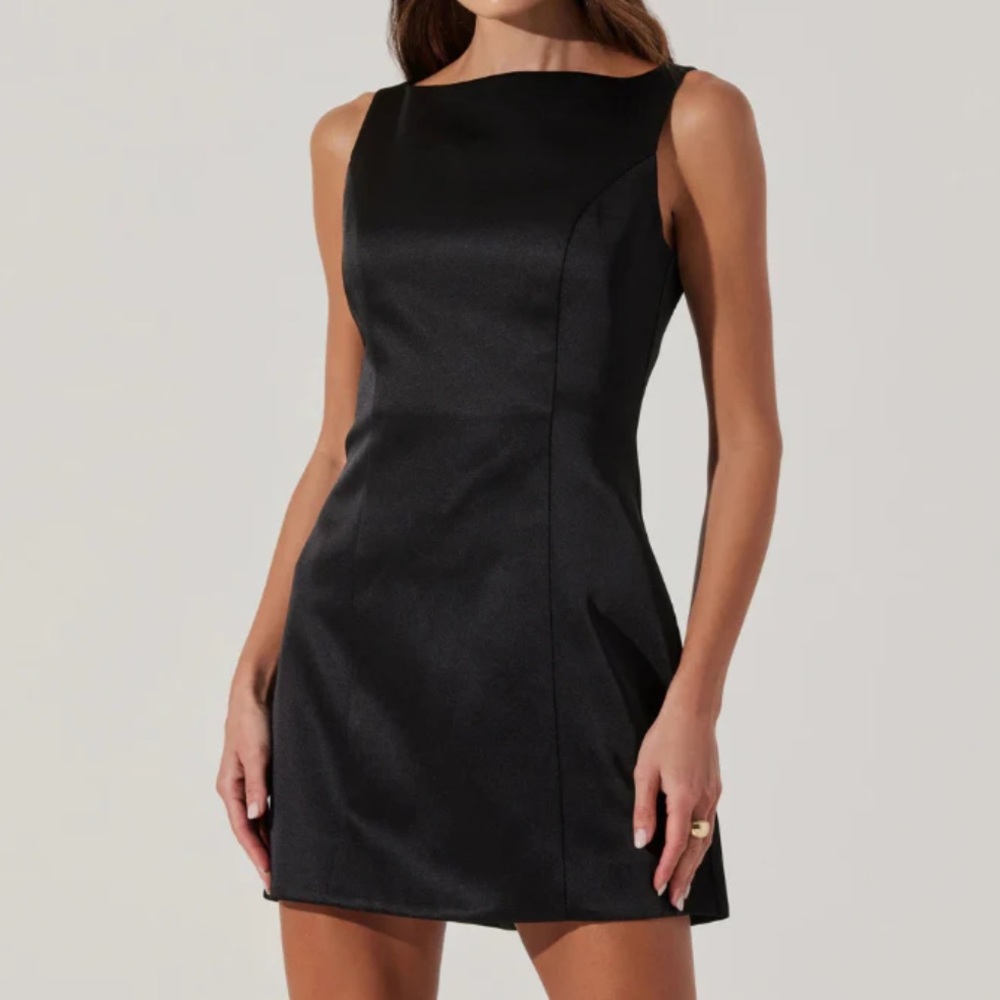 Abercrombie & Fitch High Neck Satin Sculpt Black Mini Dress